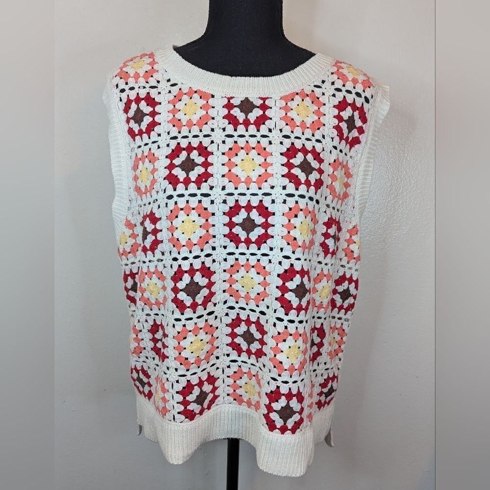 Lucky Brand 70s Y2K Gardencore Hippie Coastal Cowgirl Cottagecore Crochet Vest L
